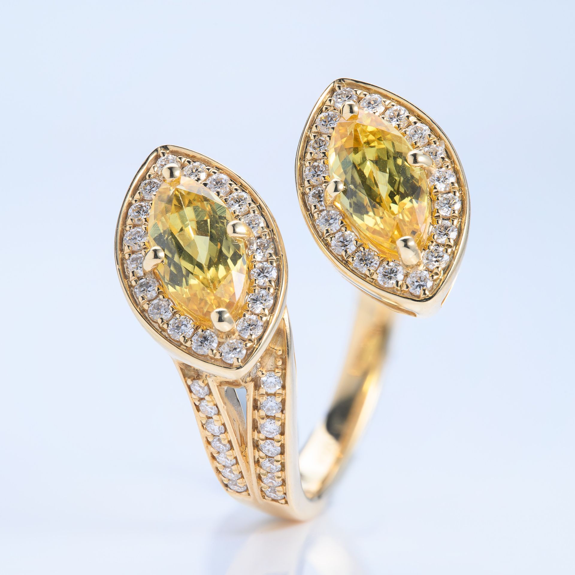 18ct Yellow Gold Yellow Sapphire & Diamond Marquise Cross-Over Ring
