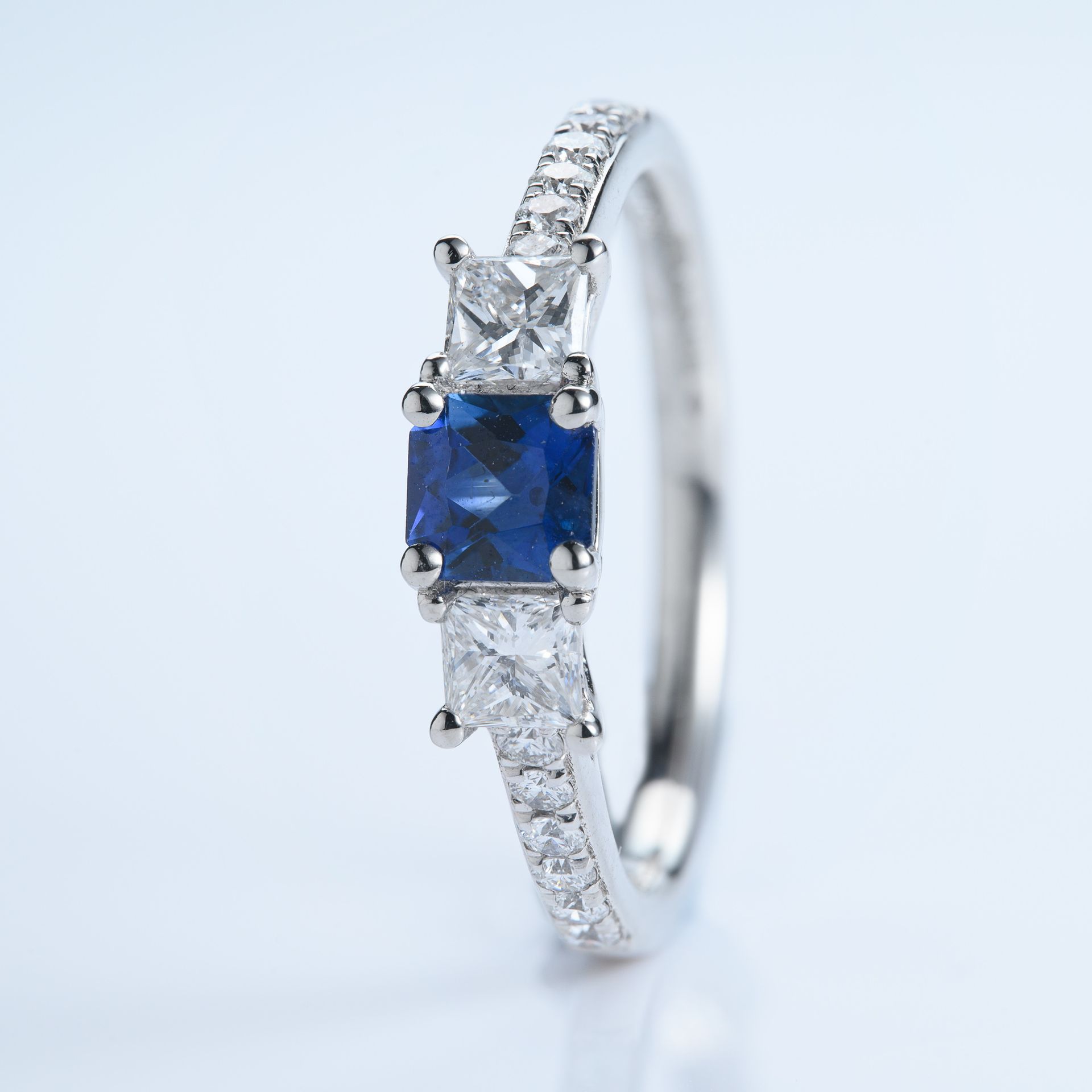 Platinum Princess Cut Sapphire & Diamond Trilogy Ring