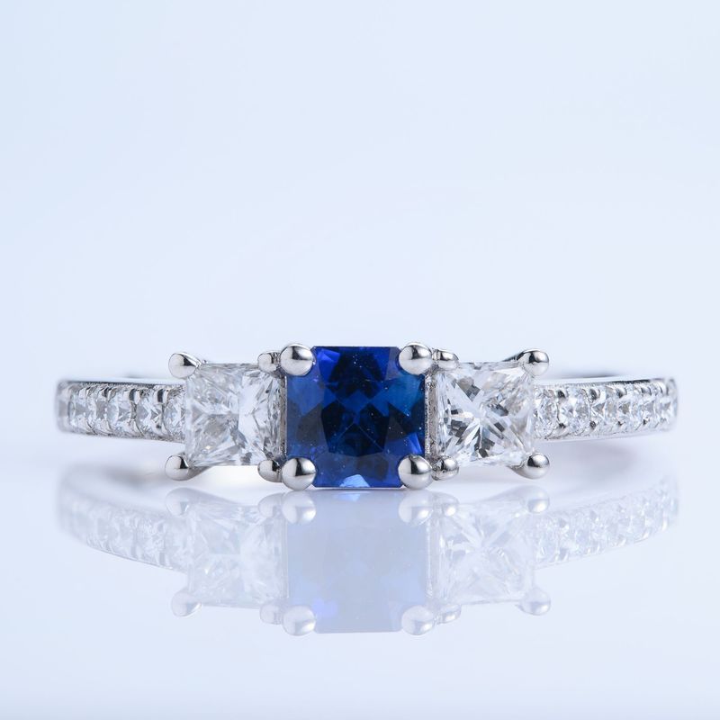Platinum Princess Cut Sapphire & Diamond Trilogy Ring