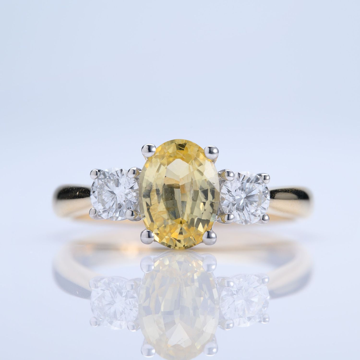 18ct Yellow Gold & Platinum Oval Cut Yellow Sapphire & Round Brilliant Cut Diamond Trilogy Ring