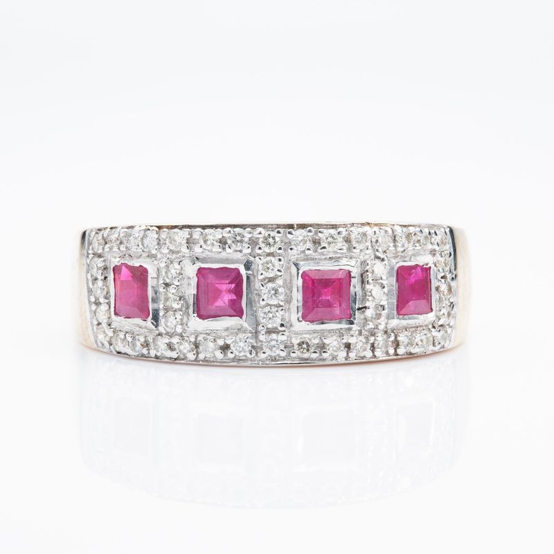 9ct Gold Ruby & Diamond Half Eternity Style Cluster Ring