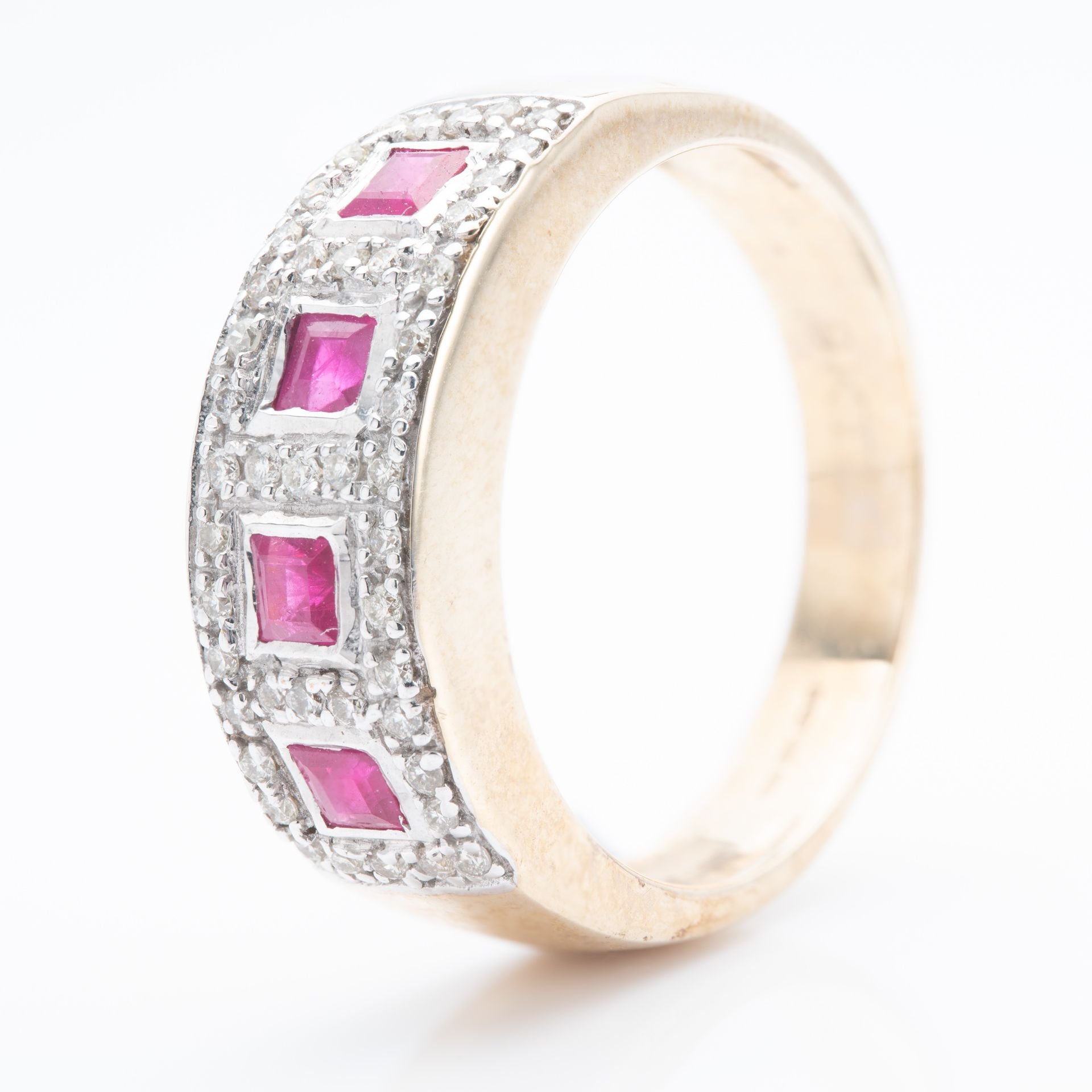 9ct Gold Ruby & Diamond Half Eternity Style Cluster Ring