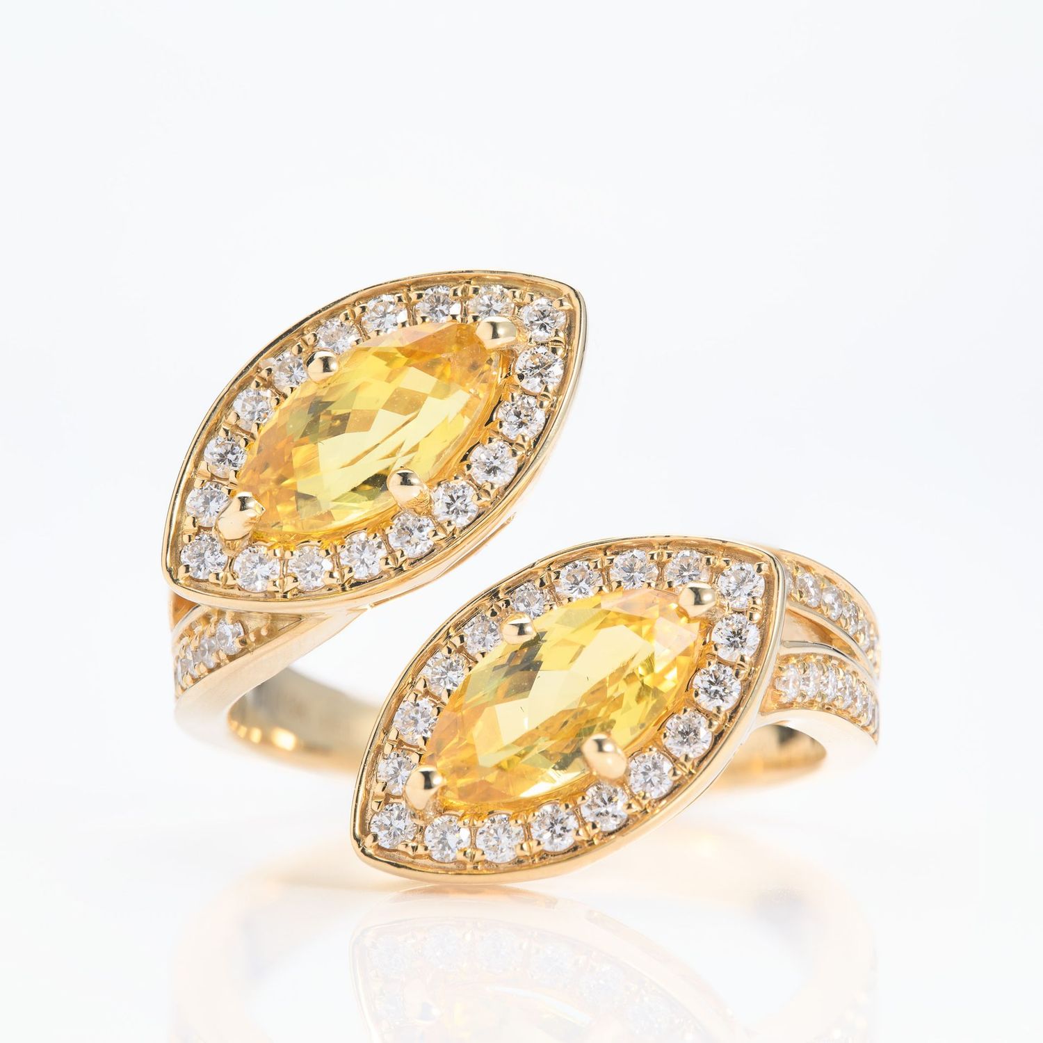 18ct Yellow Gold Yellow Sapphire & Diamond Marquise Cross-Over Ring