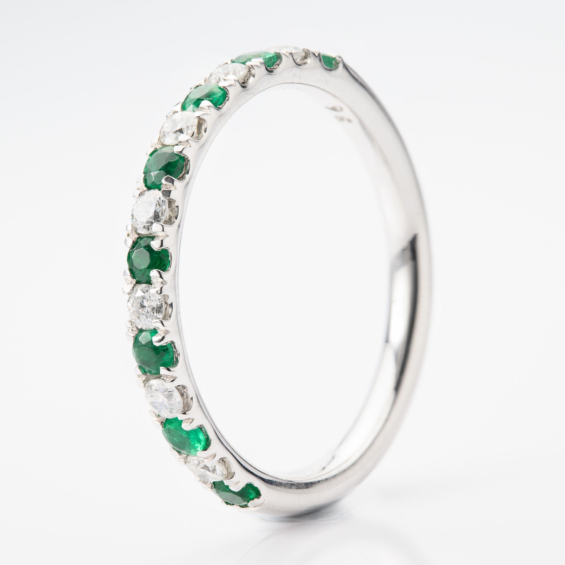 Platinum Round Cut Emerald & Round Brilliant Cut Diamond Claw Set Half Eternity Ring