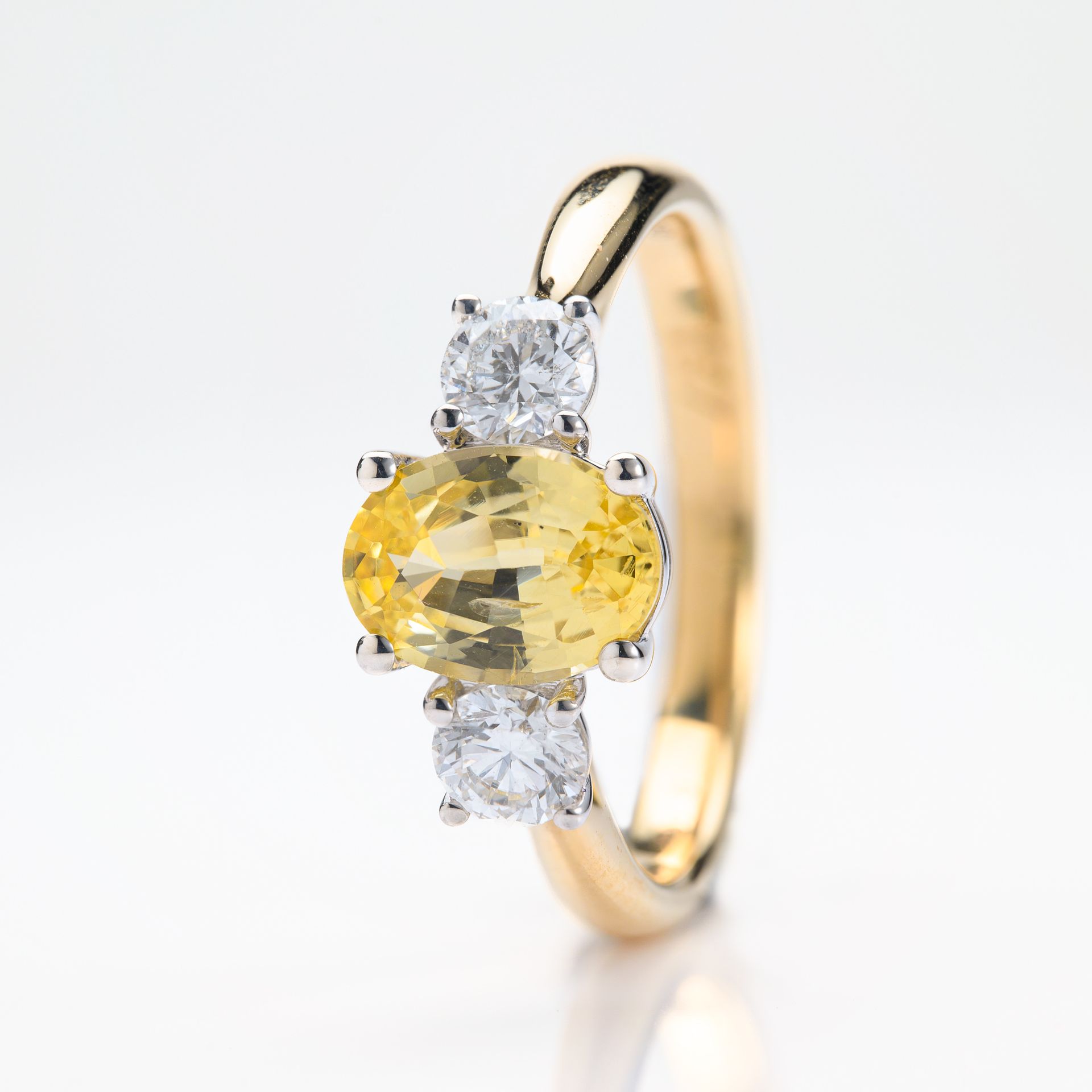 18ct Yellow Gold & Platinum Oval Cut Yellow Sapphire & Round Brilliant Cut Diamond Trilogy Ring