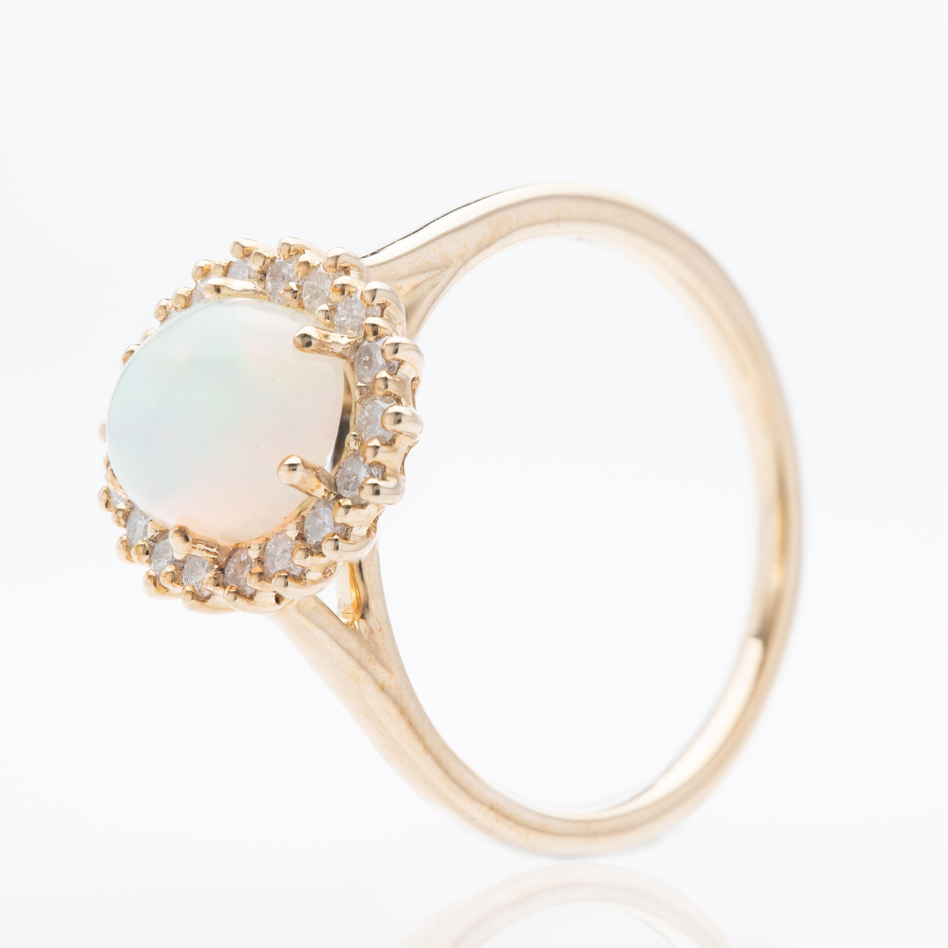9ct Yellow Gold Oval Cut Opal and Round Brilliant Cut Diamond Cluster Ring