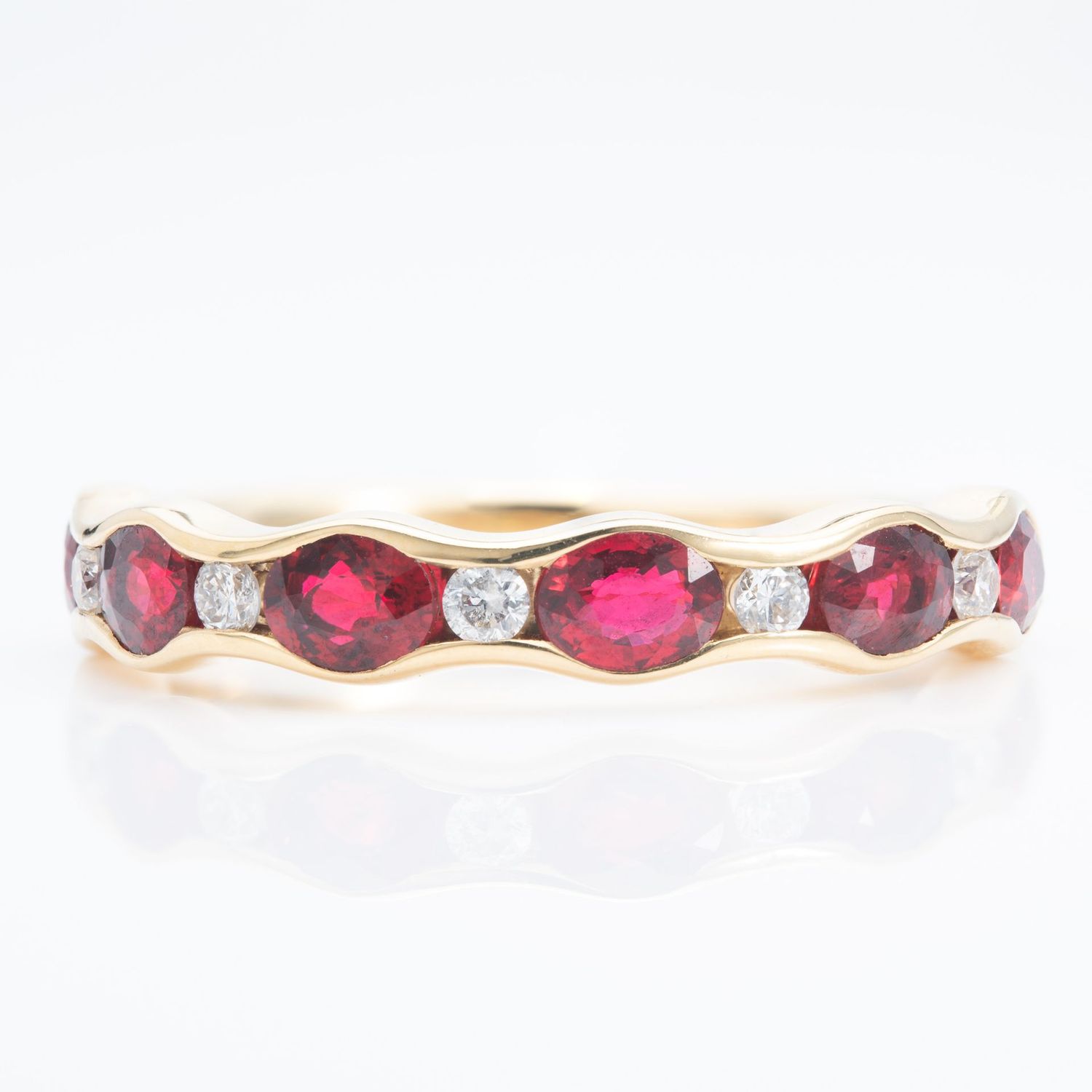 18ct Yellow Gold Oval Cut Ruby & Round Brilliant Cut Diamond Half Eternity Ring