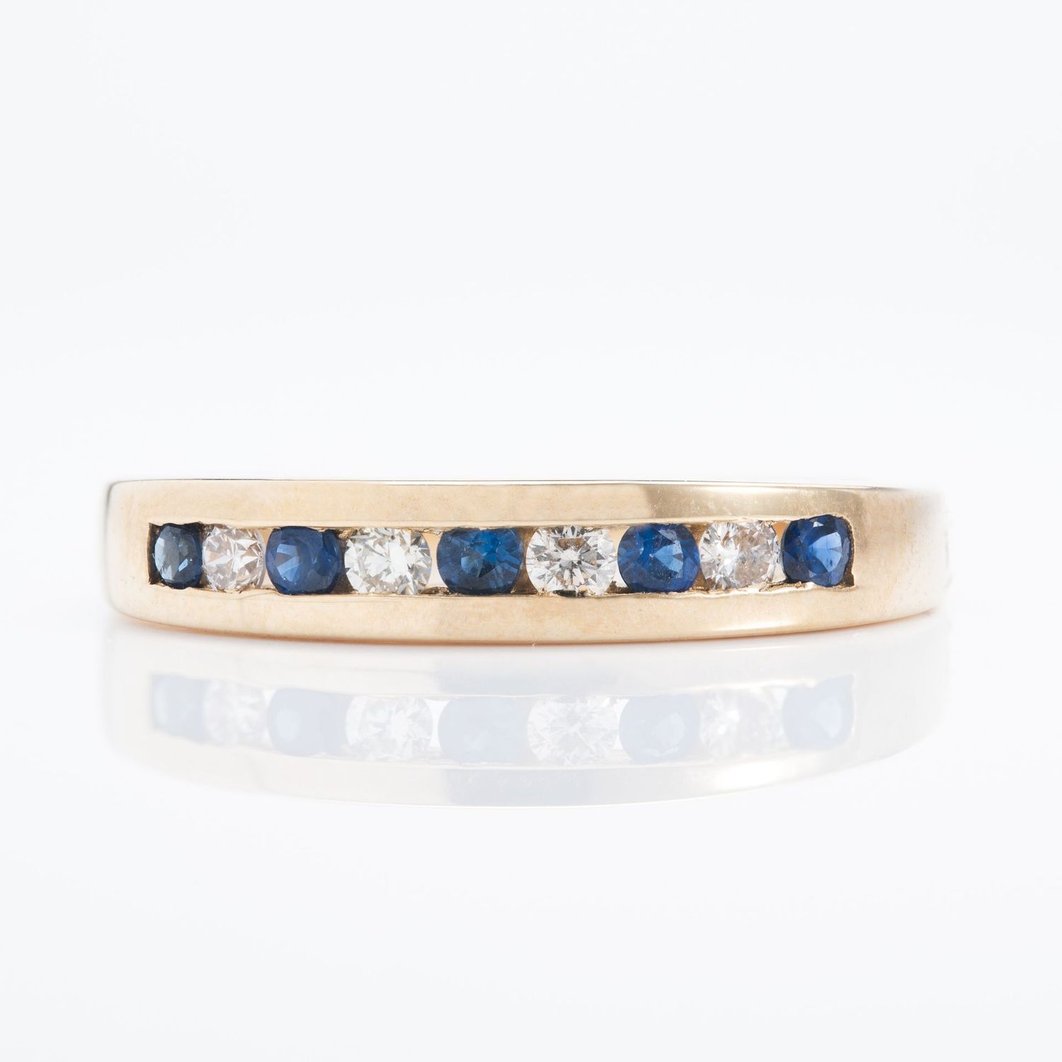 9ct Yellow gold Sapphire & Diamond Channel Set Eternity Ring