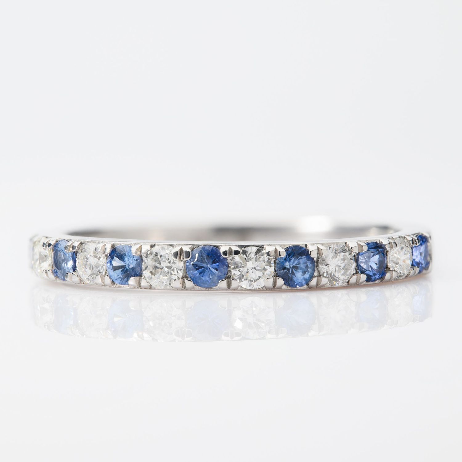 Platinum Brilliant Cut Diamond & Round Cut Sapphire Half Eternity Ring