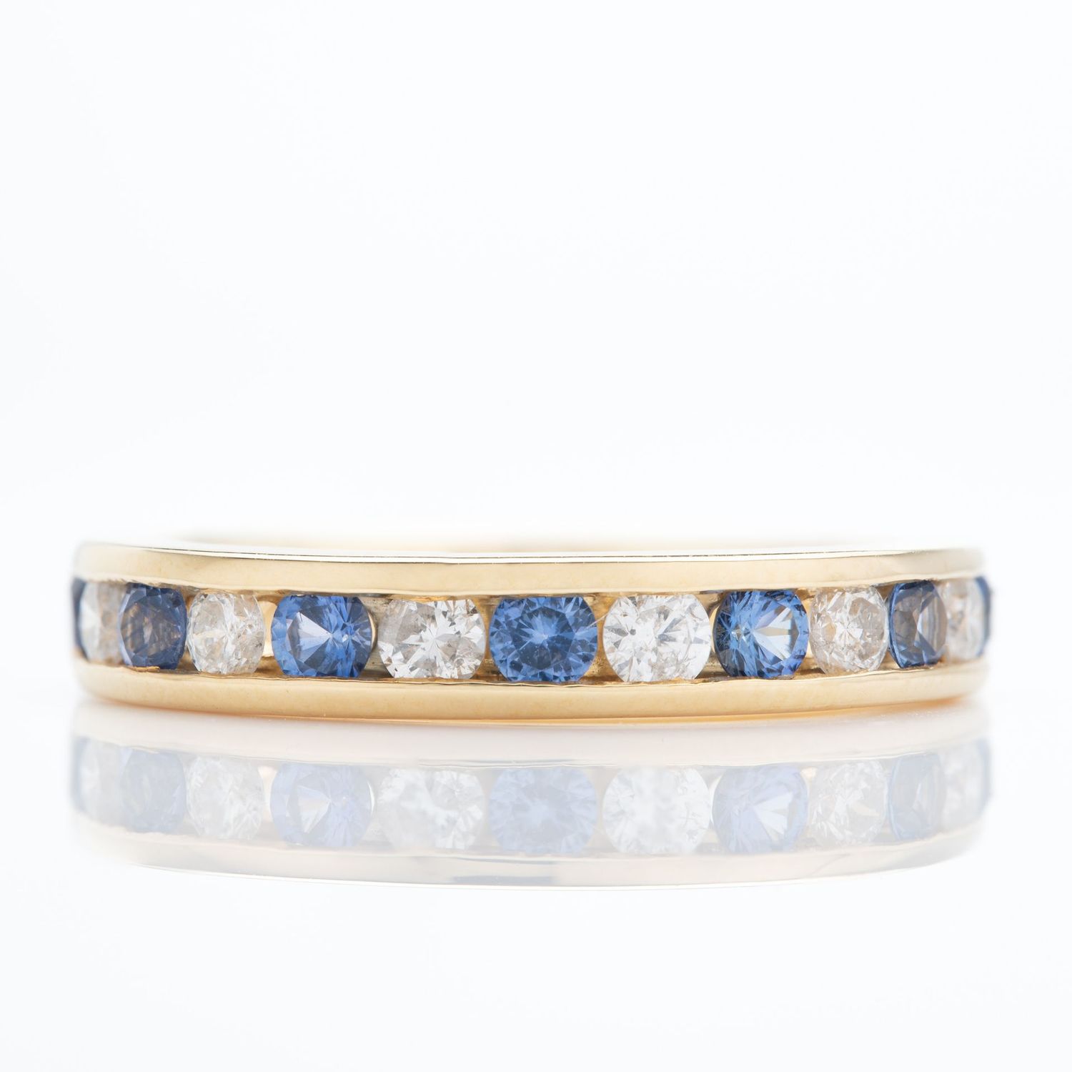 18ct Yellow Gold Sapphire & Diamond Channel Set Eternity Ring