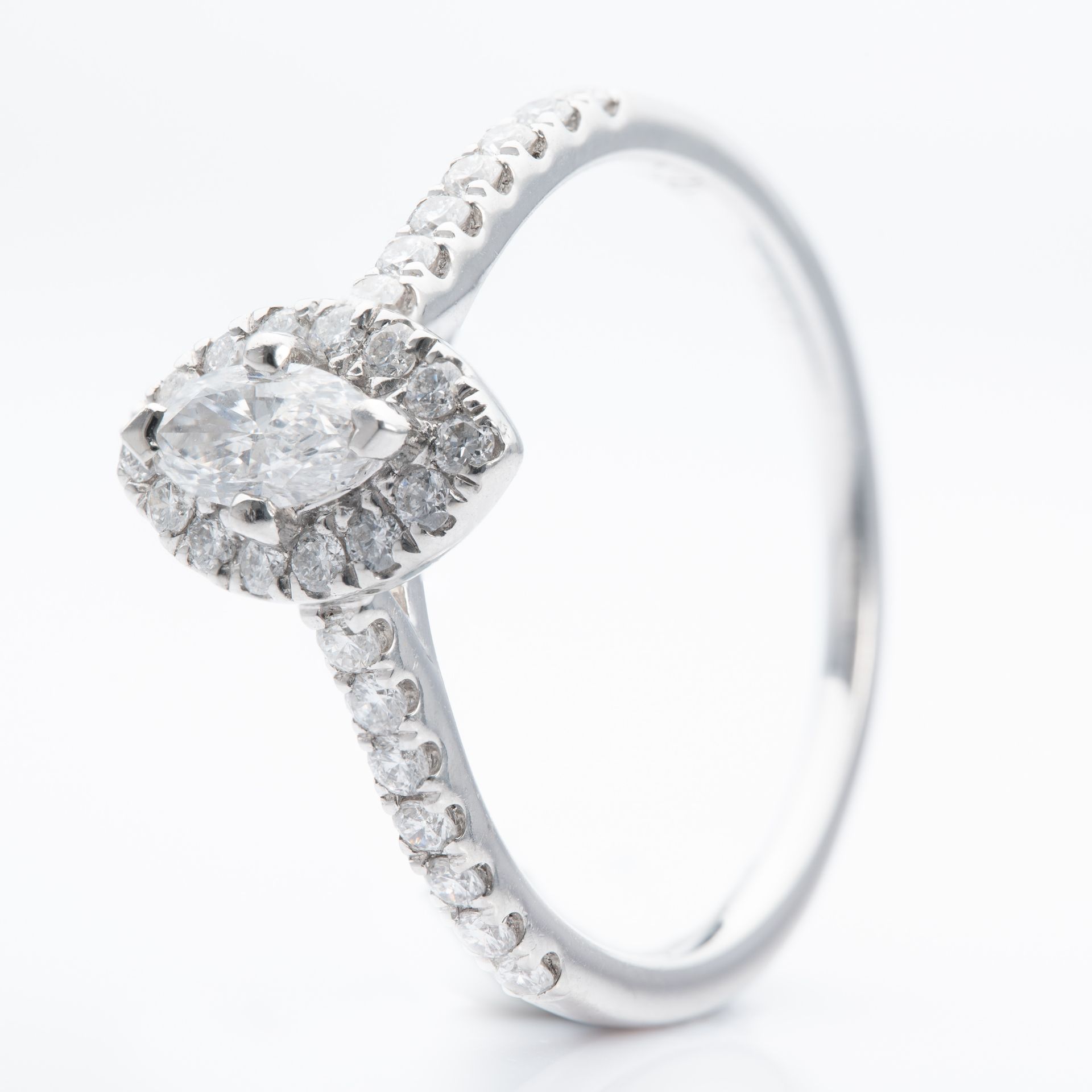 Platinum 0.24ct F SI1 Marquise Cut Diamond Halo Cluster Ring