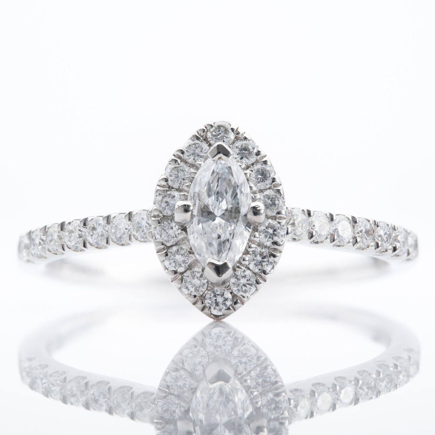 Platinum 0.24ct F SI1 Marquise Cut Diamond Halo Cluster Ring
