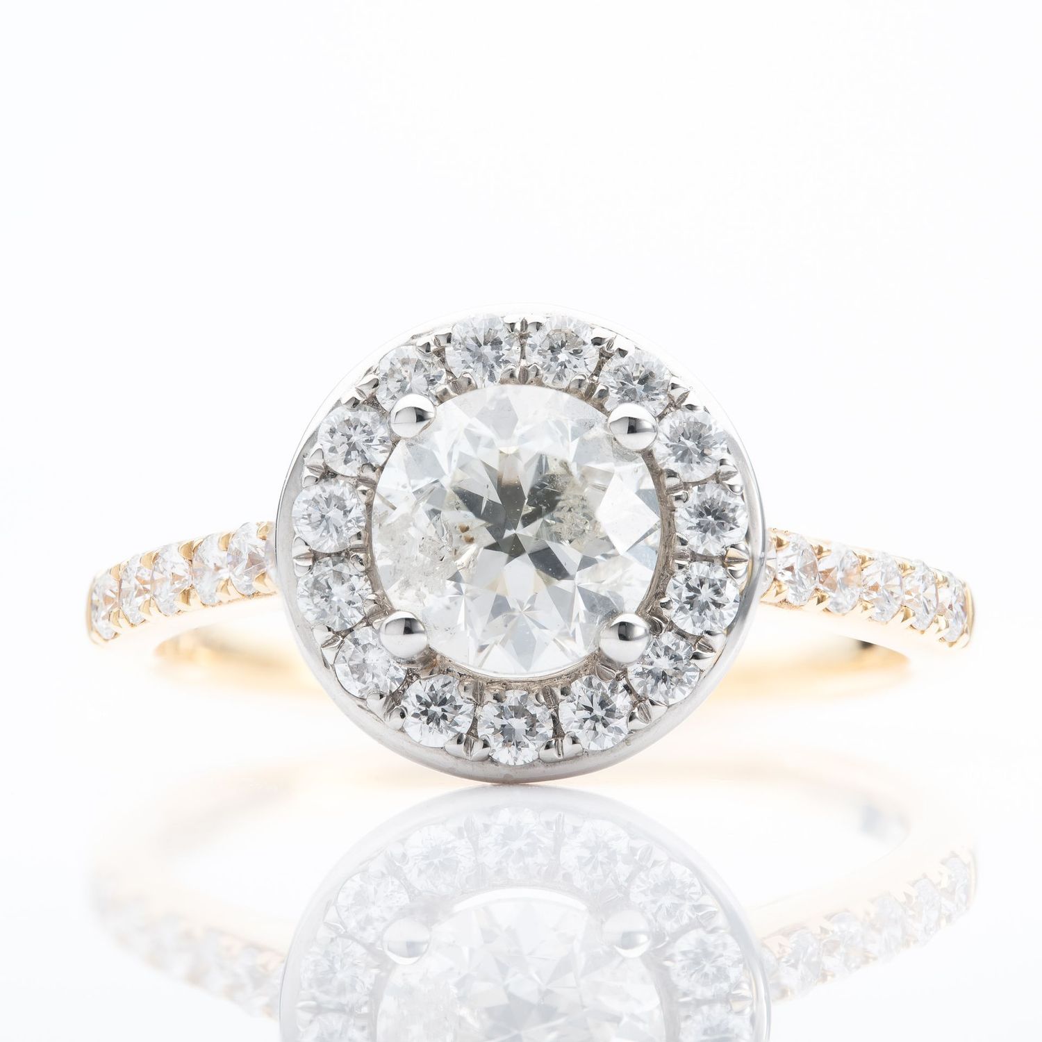 18ct Yellow & White 1.01ct Certificated Round Brilliant cut Diamond Halo Cluster Ring 18ct Yellow & White 1.01ct Certificated Round Brilliant cut Diamond Halo Cluster Ring