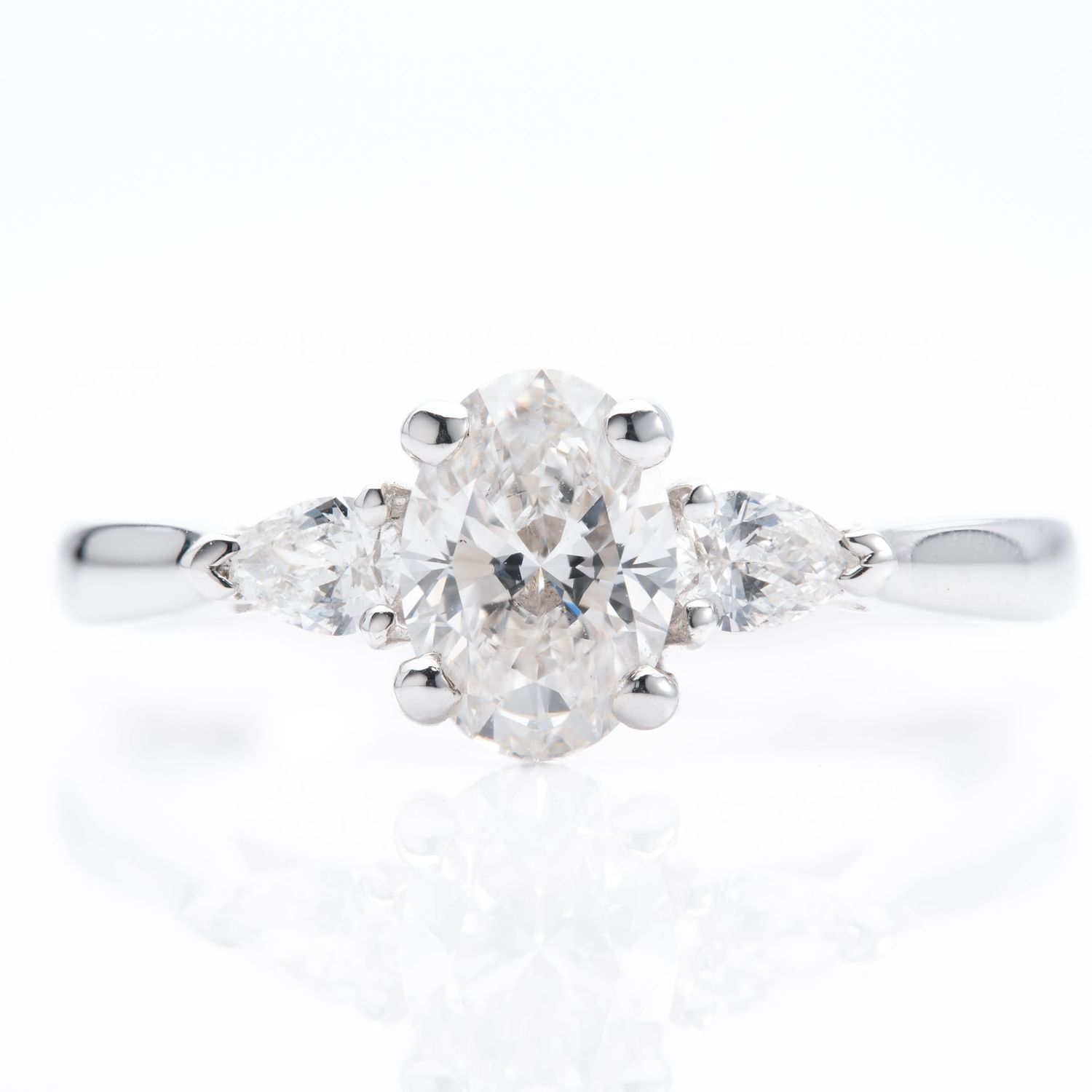 Platinum GIA Certificated Oval Cut & Pear Cut Diamond Trilogy Ring