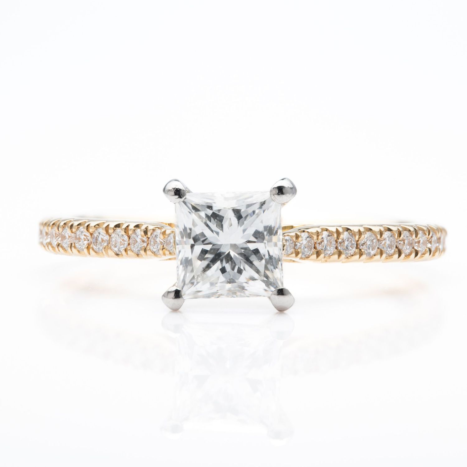 18ct Yellow Gold & Platinum GIA Certified Princess Cut and Brilliant Cut Diamond Ring