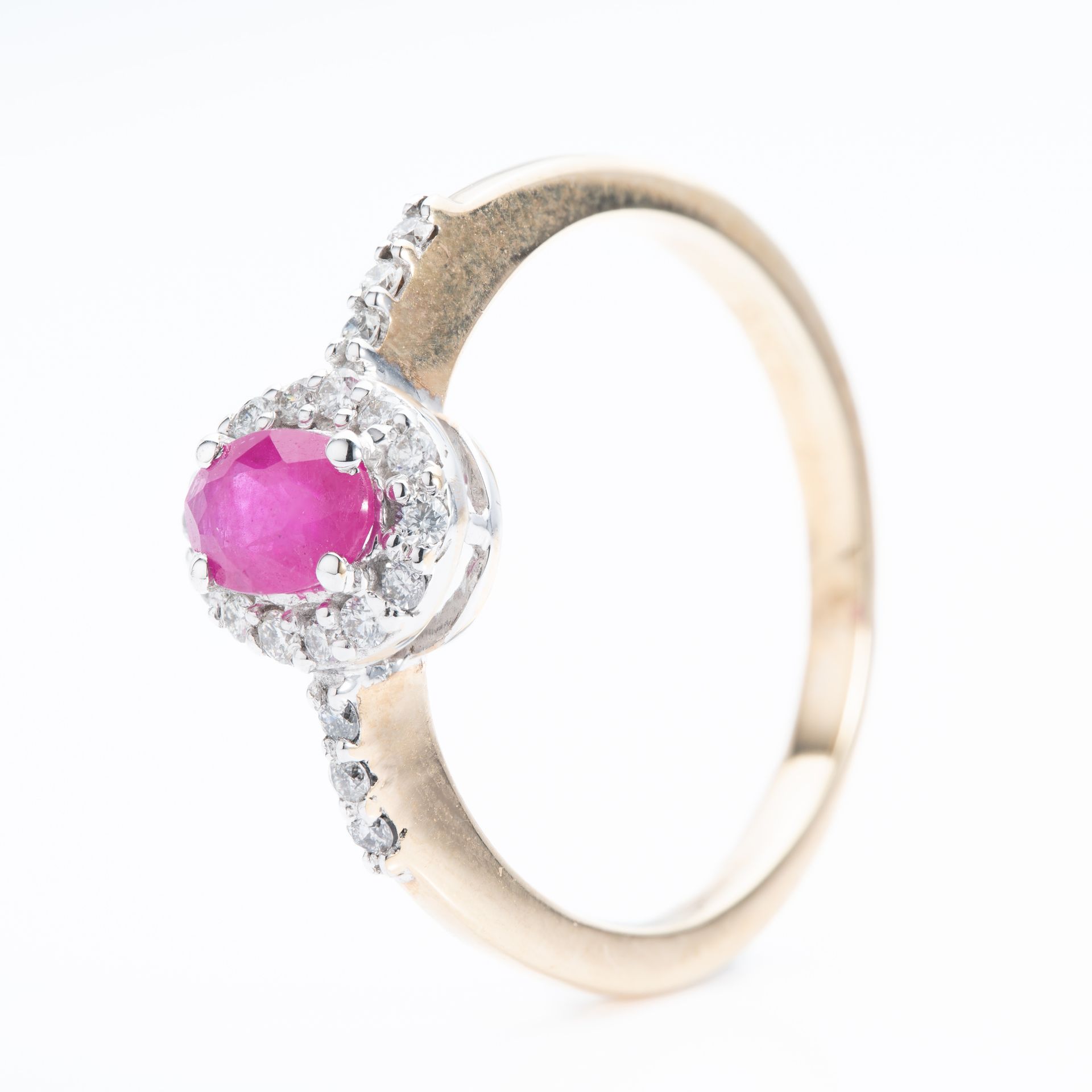 9ct Gold Oval Cut Ruby & Round Brilliant Cut Diamond Halo Cluster Ring