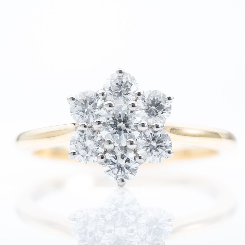 18ct Yellow Gold & Platinum Brilliant Cut Daisy Cluster Diamond Ring