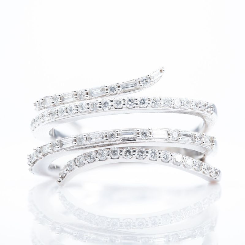 9ct White Gold Diamond 4 Row Wrap Around Ring