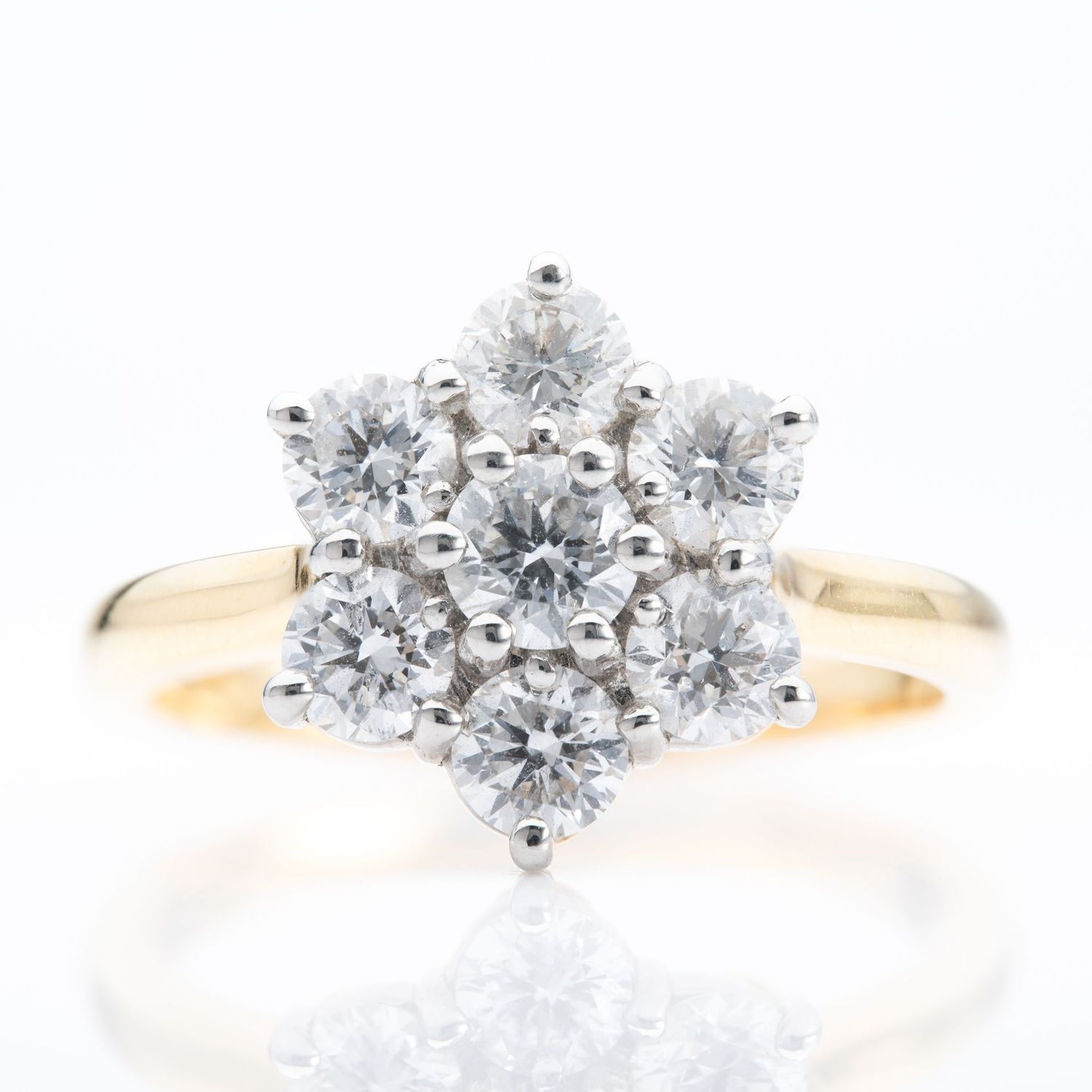 18ct Yellow Gold & Platinum Daisy Cluster Diamond Ring