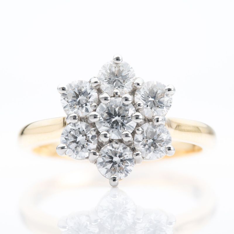 18ct Yellow Gold & Platinum Daisy Cluster Diamond Ring