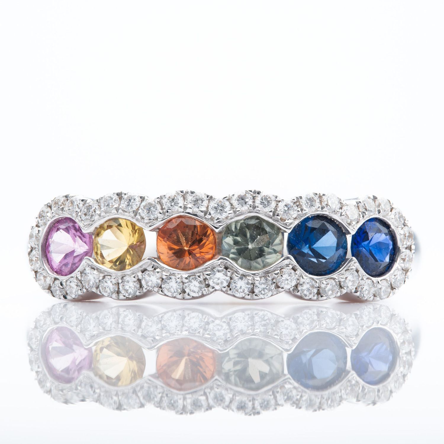 18ct White Gold Multi-Coloured Sapphire & Diamond Ring 18ct White Gold Multi-Coloured Sapphire & Diamond Ring