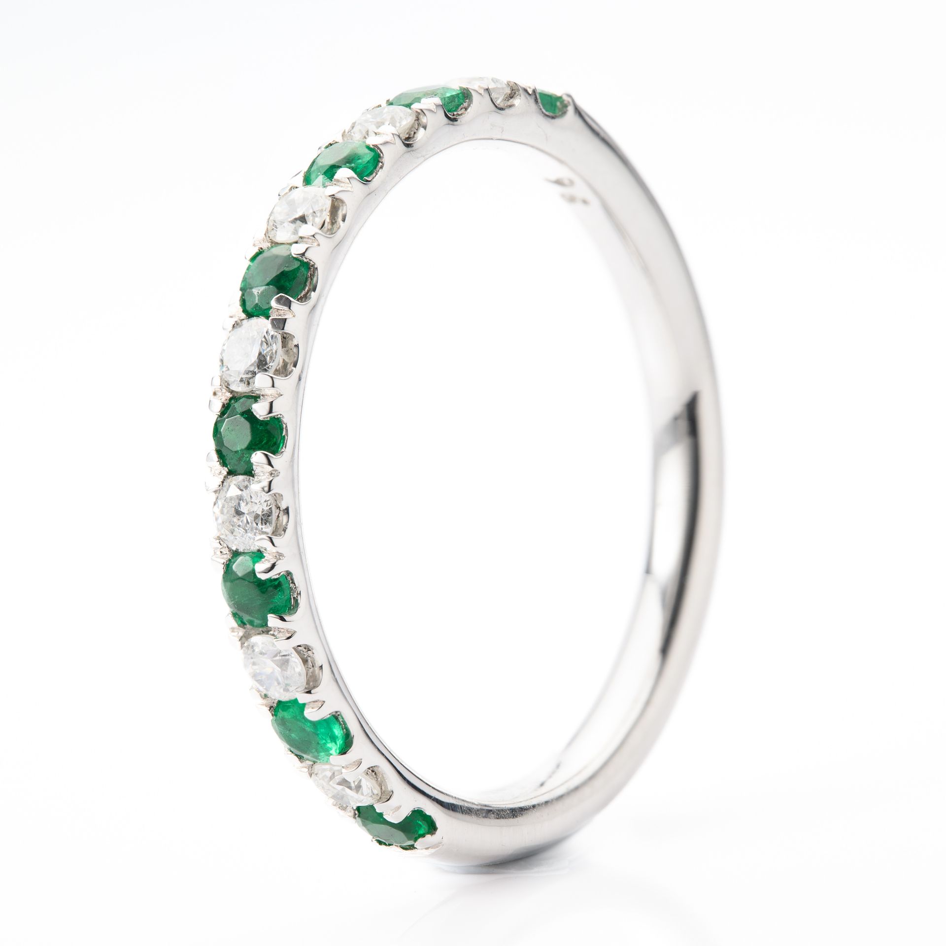 Platinum Round Cut Emerald & Round Brilliant Cut Diamond Claw Set Half Eternity Ring
