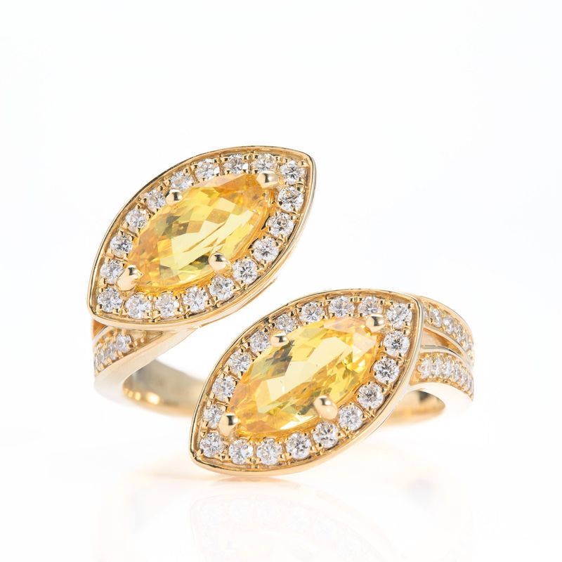 18ct Yellow Gold Yellow Sapphire & Diamond Marquise Cross-Over Ring