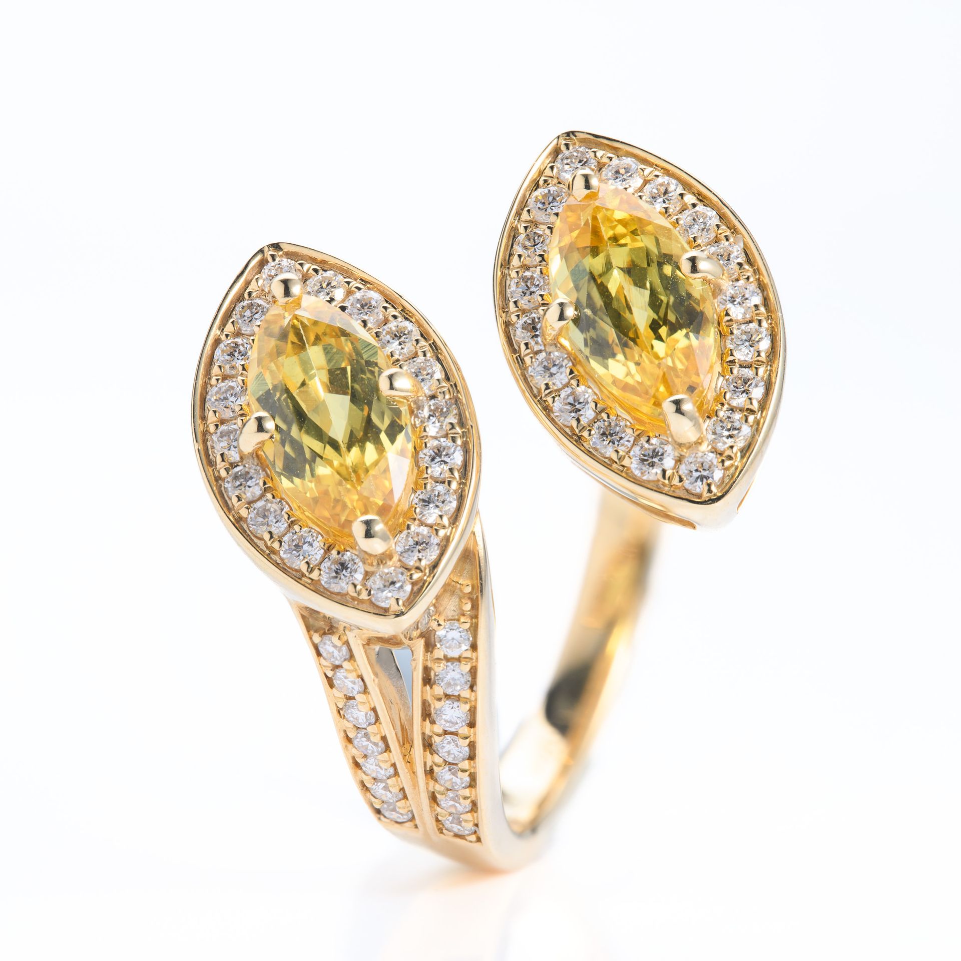 18ct Yellow Gold Yellow Sapphire & Diamond Marquise Cross-Over Ring