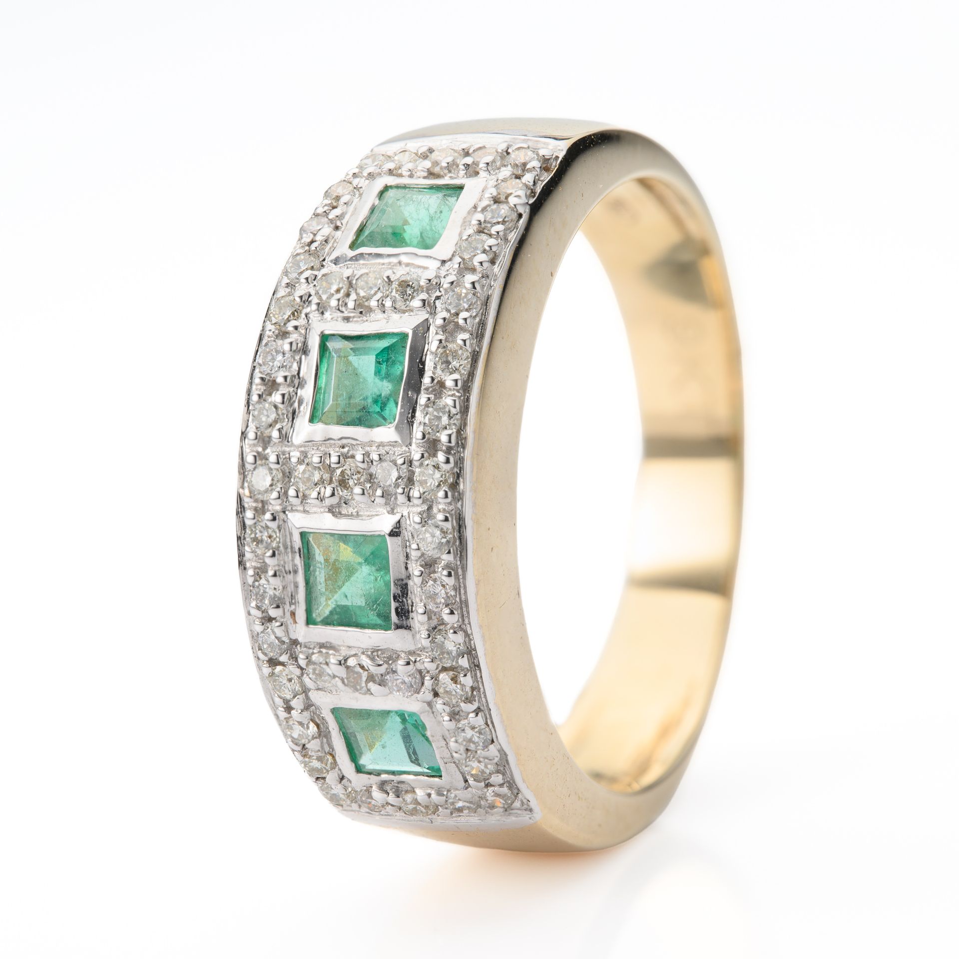 9ct Yellow Gold Emerald & Diamond Half Eternity Cluster Ring