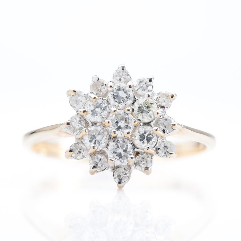 9ct Yellow Gold Brilliant Cut Diamond Claw Set Cluster Ring