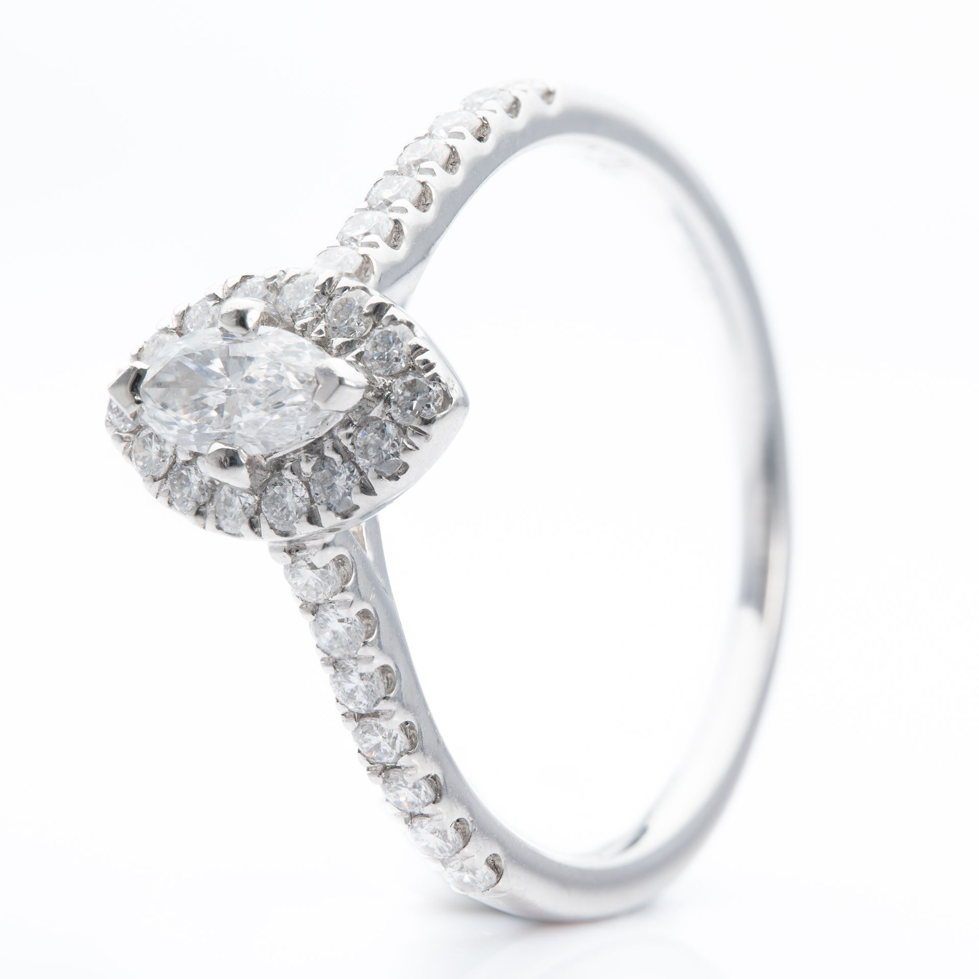 Platinum 0.24ct F SI1 Marquise Cut Diamond Halo Cluster Ring