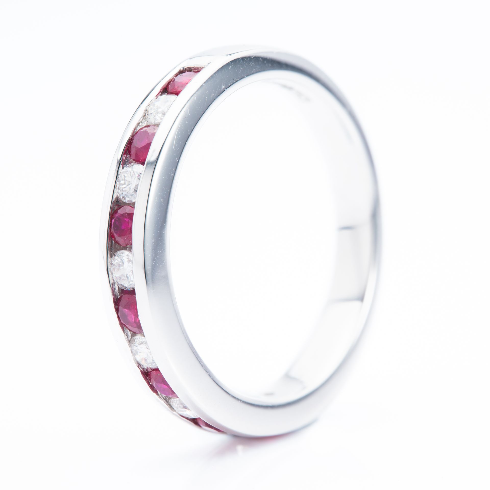 Platinum Round Cut Ruby & Round Brilliant Cut Diamond Channel Set Half Eternity Ring