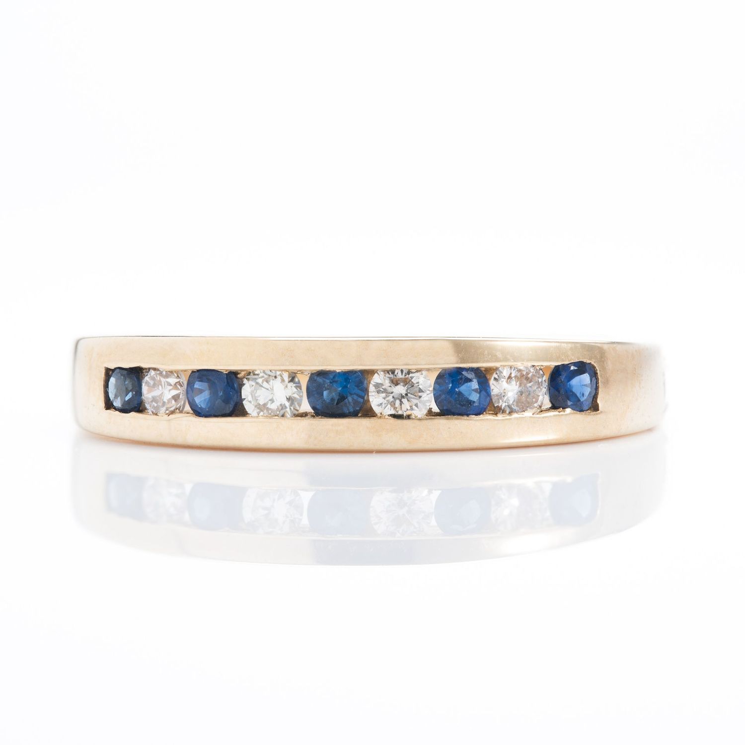 9ct Yellow gold Sapphire & Diamond Channel Set Eternity Ring