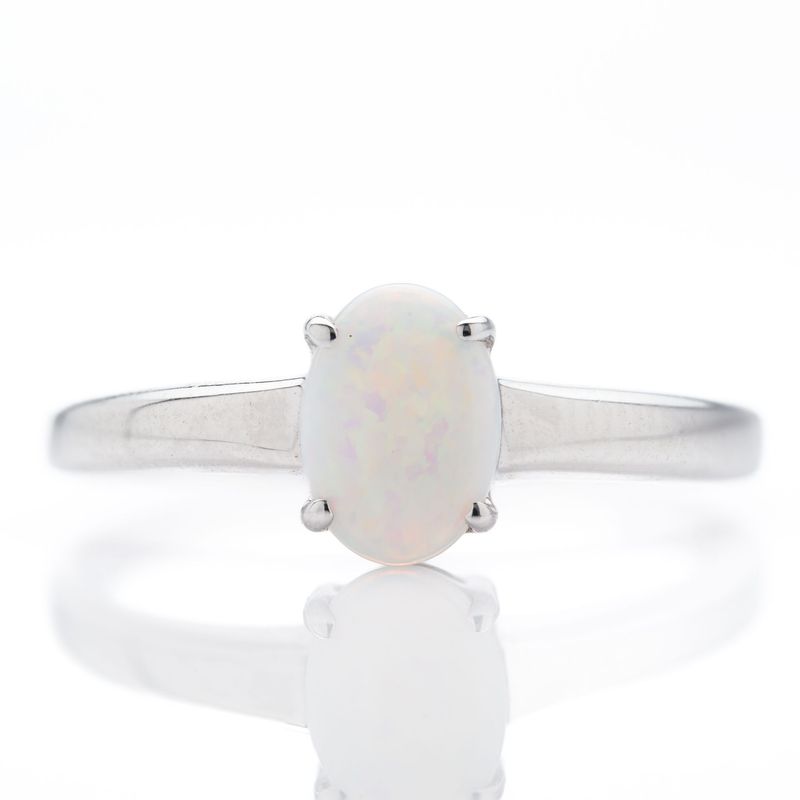 9ct White Gold Oval Cabochan Opal Claw Set Ring