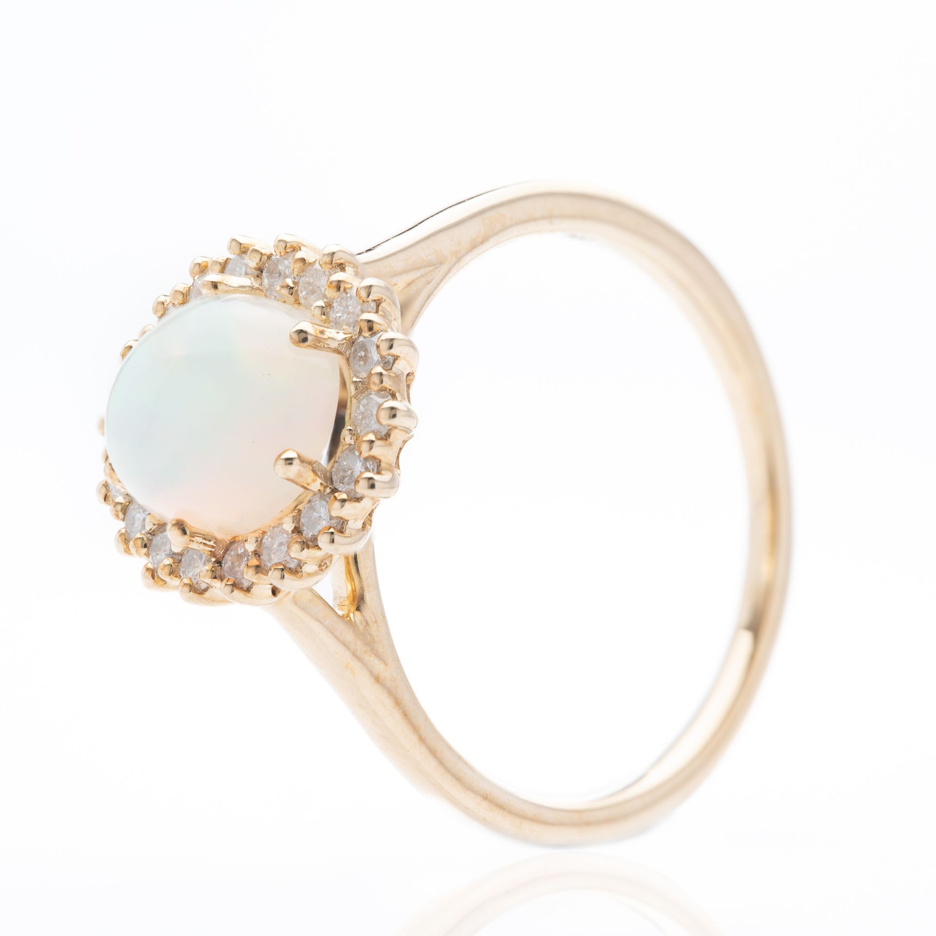 9ct Yellow Gold Oval Cut Opal and Round Brilliant Cut Diamond Cluster Ring