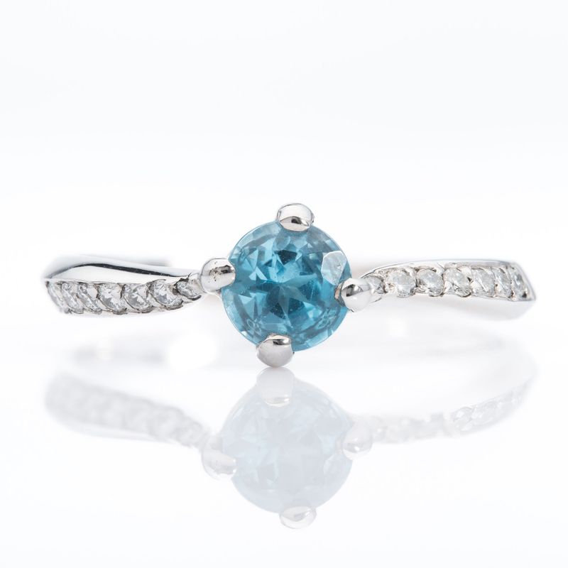 18ct White Gold Blue Zircon & Diamond Twist Ring