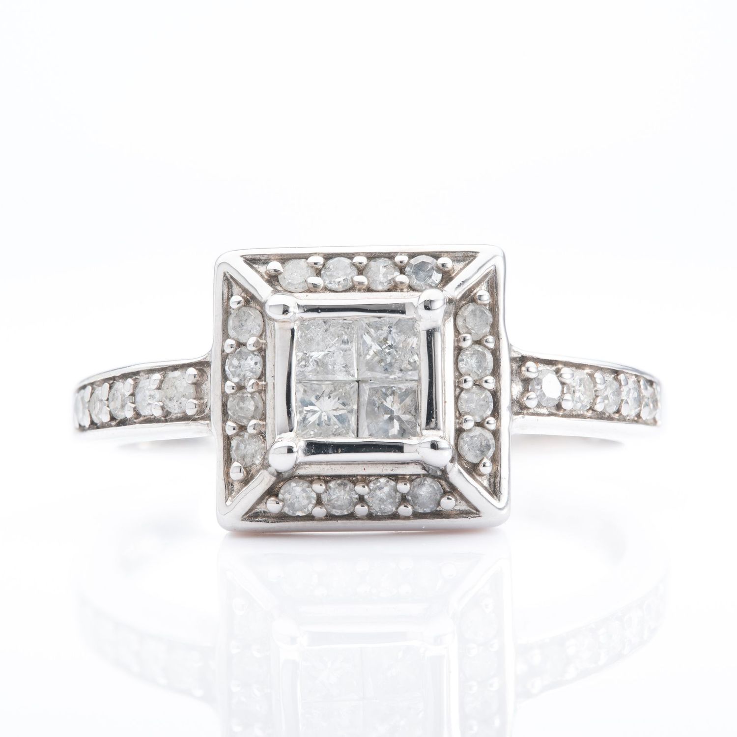 9ct White Gold Square Diamond Cluster Ring