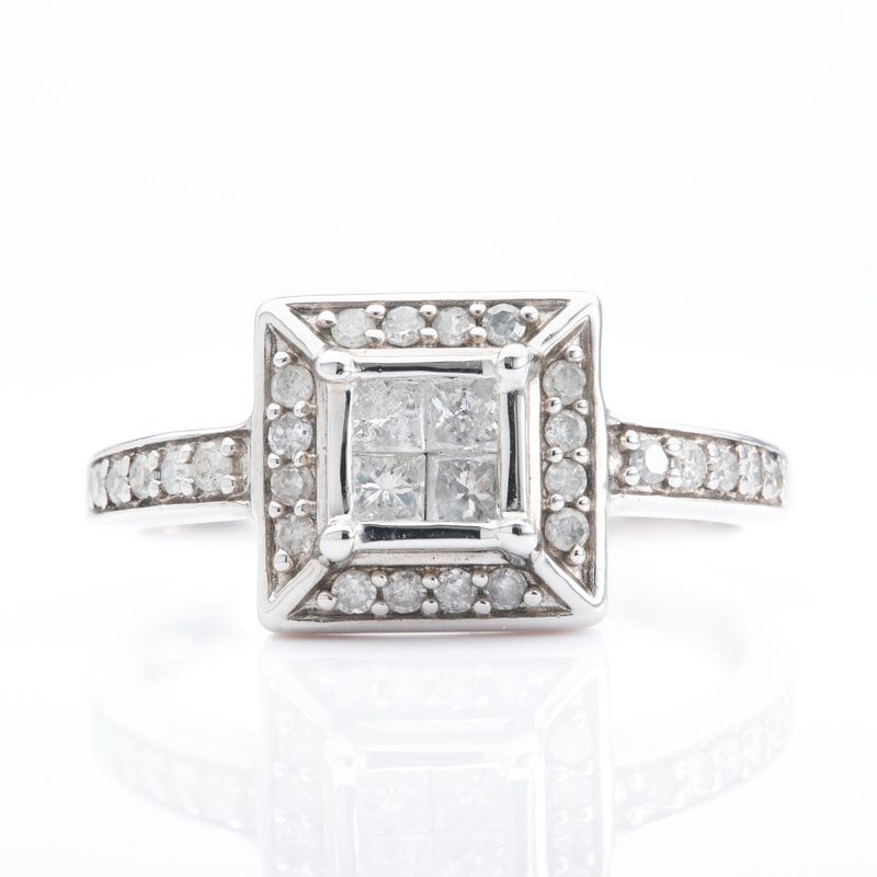 9ct White Gold Square Diamond Cluster Ring