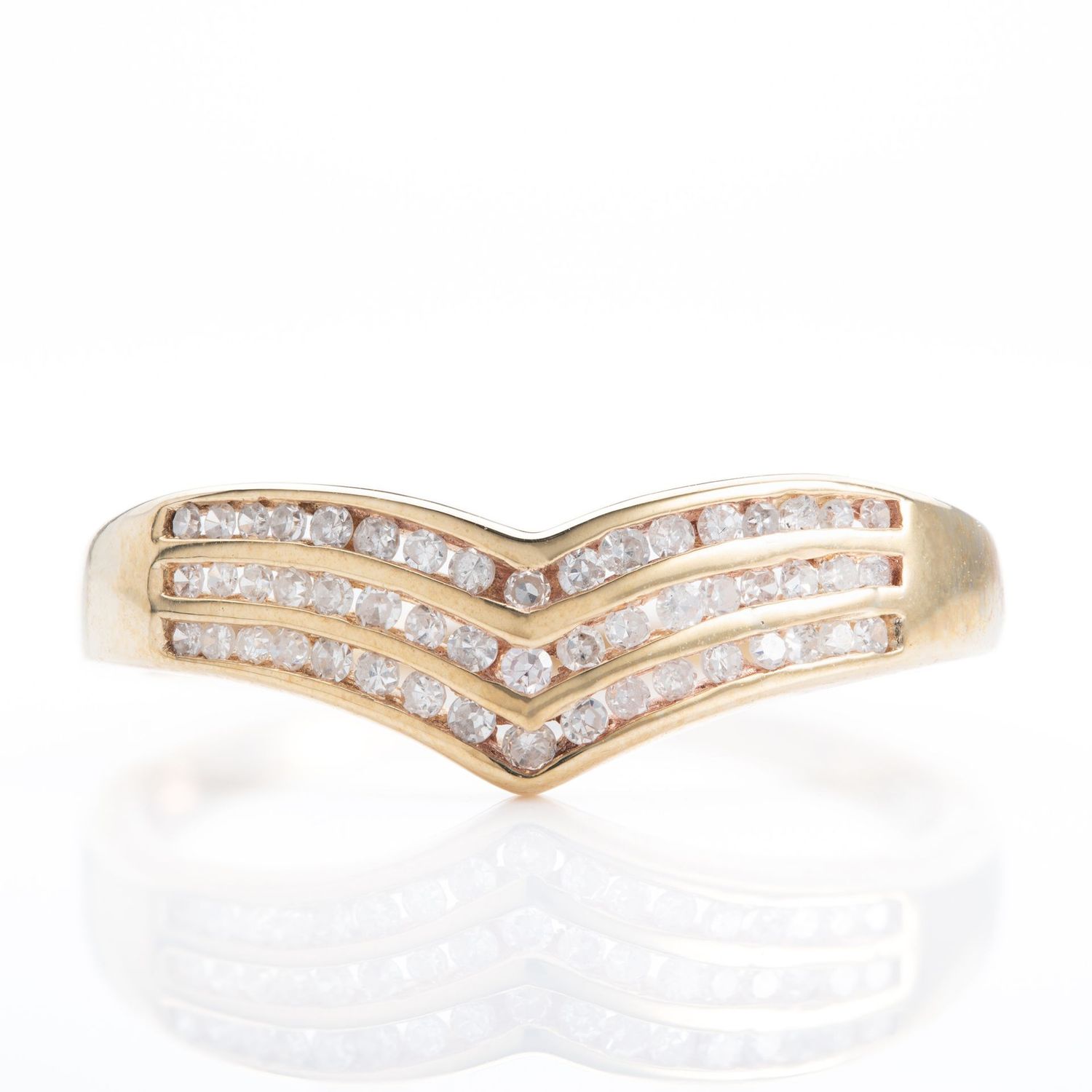9ct Yellow Gold Multi-Row Diamond Wishbone ring