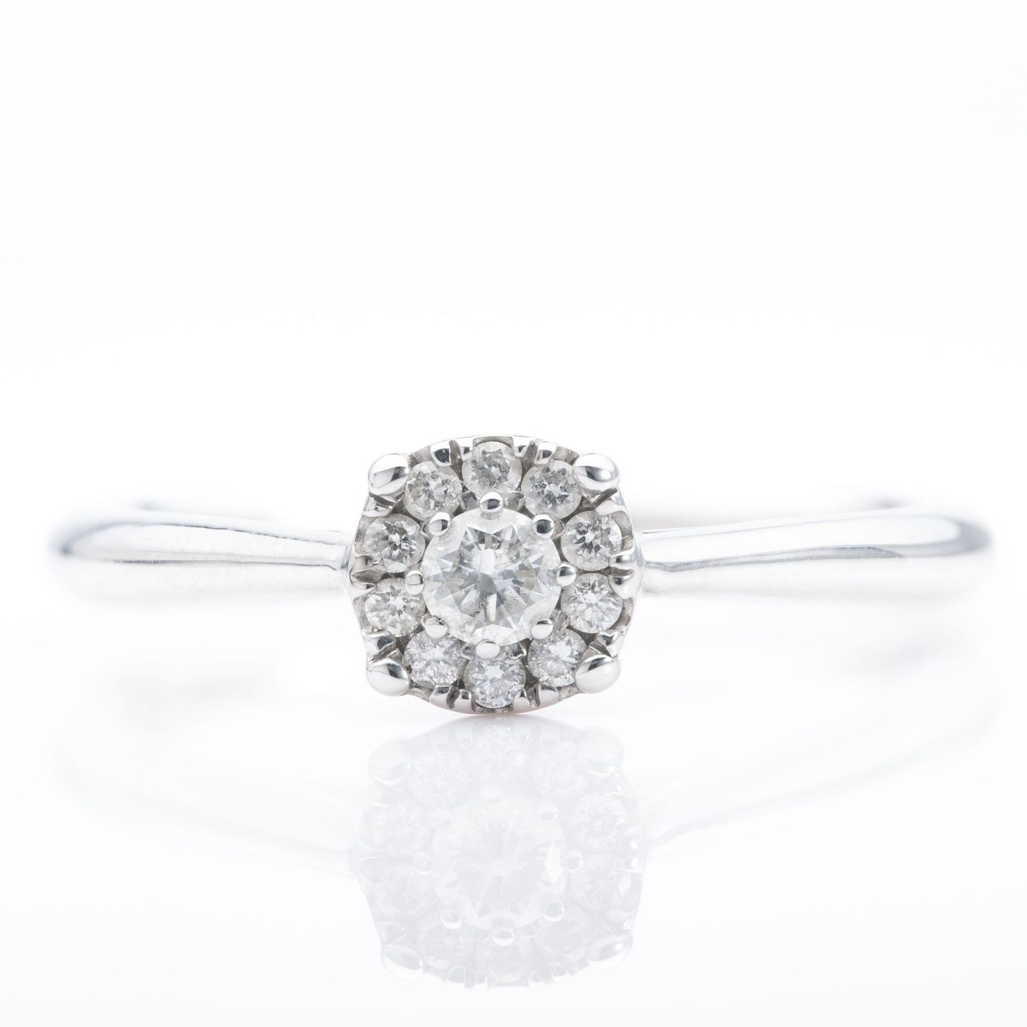 9ct White Gold Diamond Halo Cluster Ring