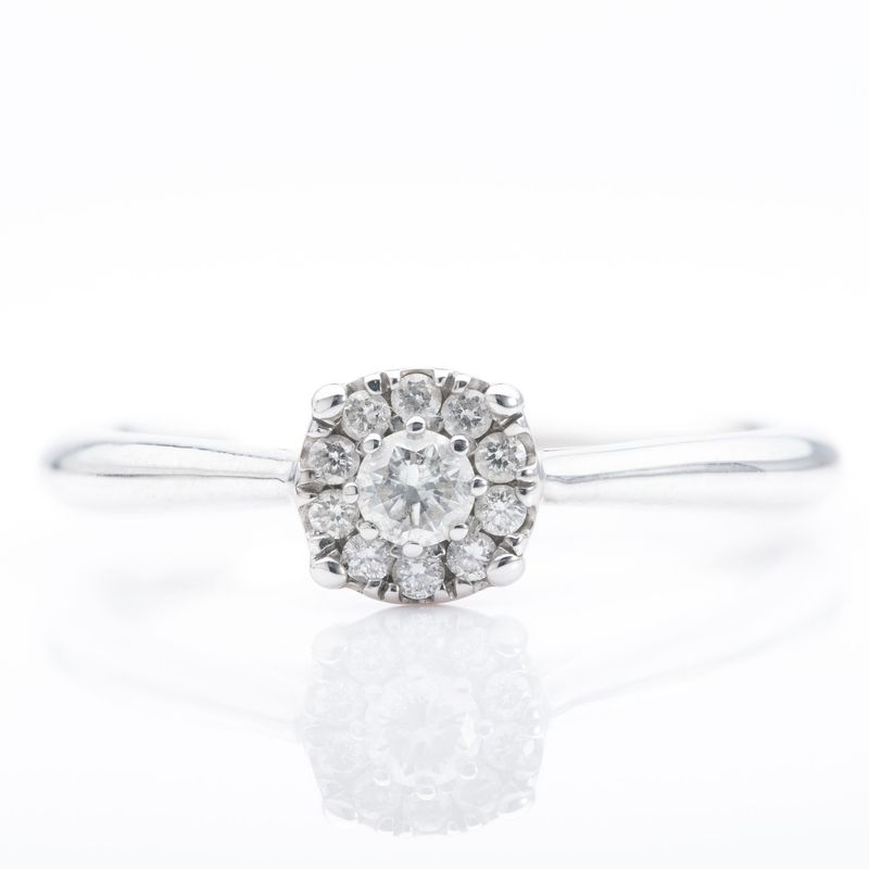 9ct White Gold Diamond Halo Cluster Ring