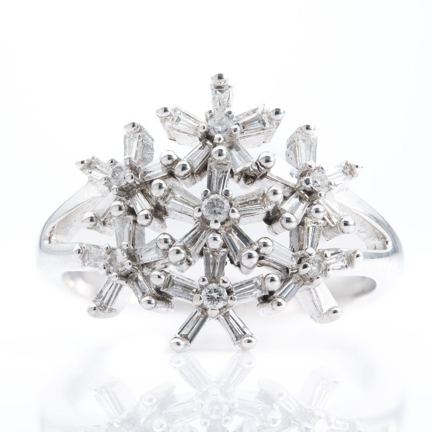 9ct White Gold Diamond Snowflake Dress Ring