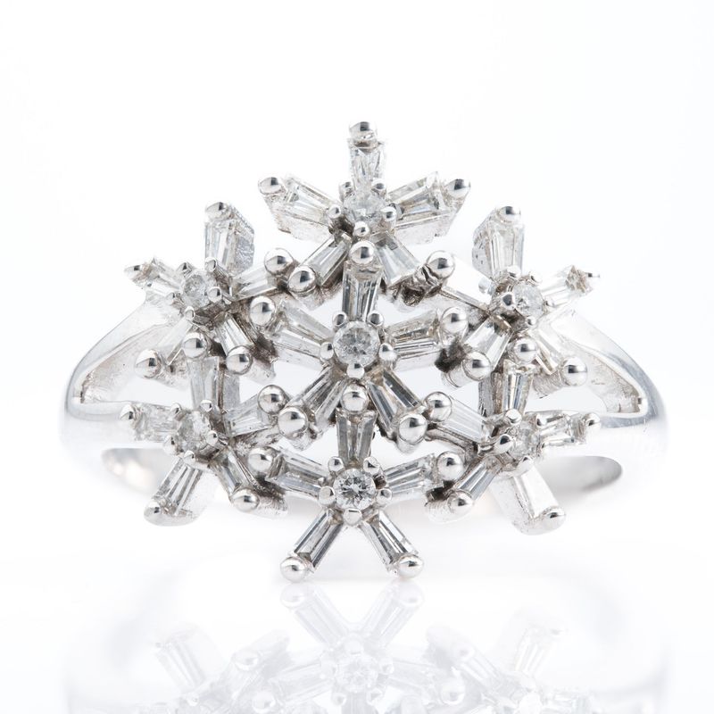 9ct White Gold Diamond Snowflake Dress Ring