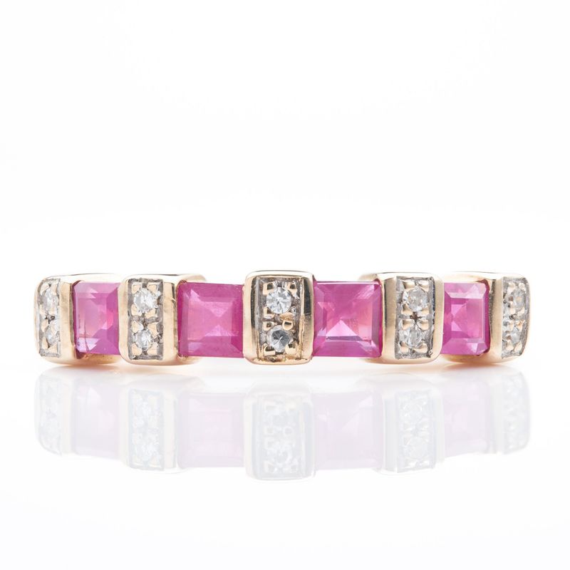 9ct Yellow Gold Ruby & Diamond Set Half Eternity Ring