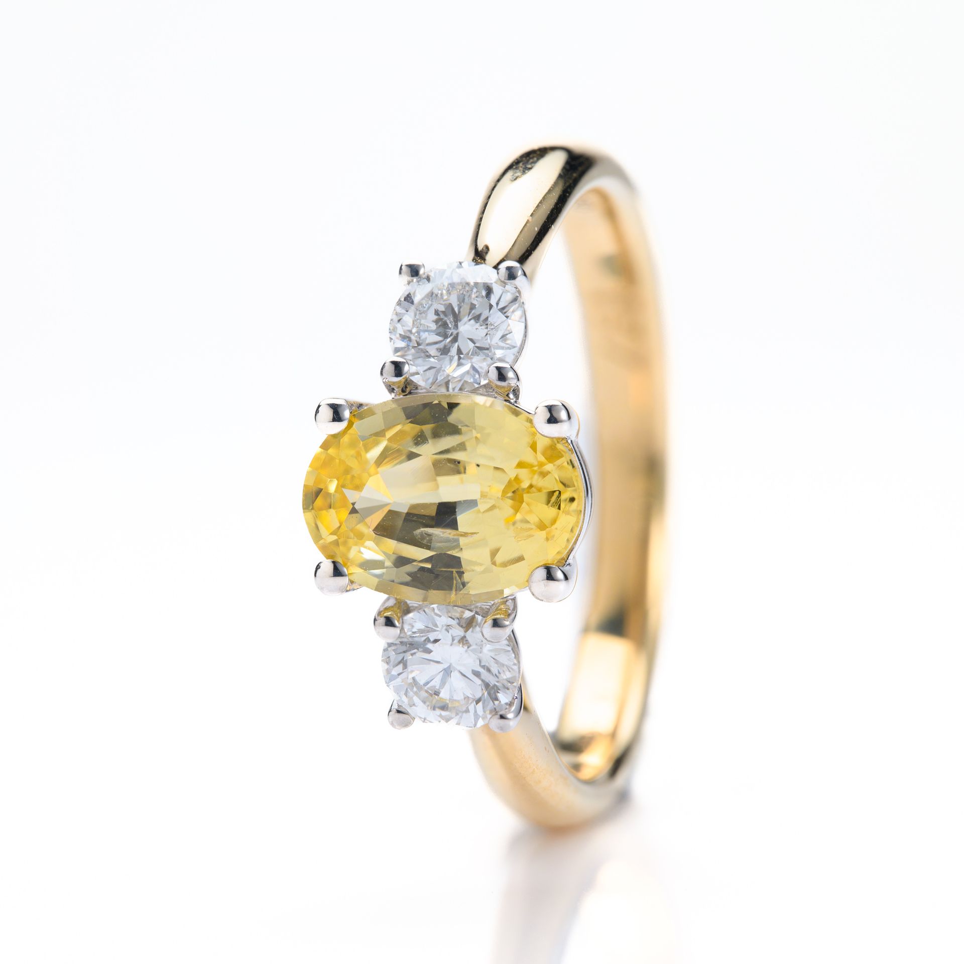 18ct Yellow Gold & Platinum Oval Cut Yellow Sapphire & Round Brilliant Cut Diamond Trilogy Ring
