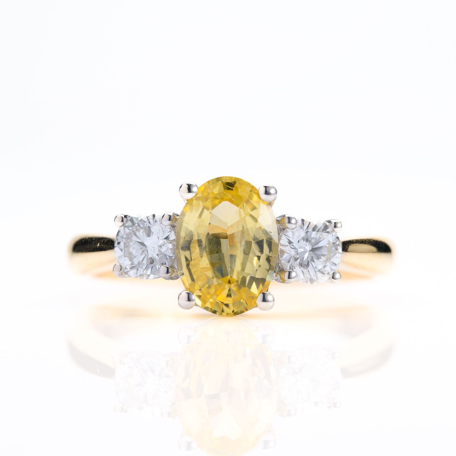 18ct Yellow Gold & Platinum Oval Cut Yellow Sapphire & Round Brilliant Cut Diamond Trilogy Ring