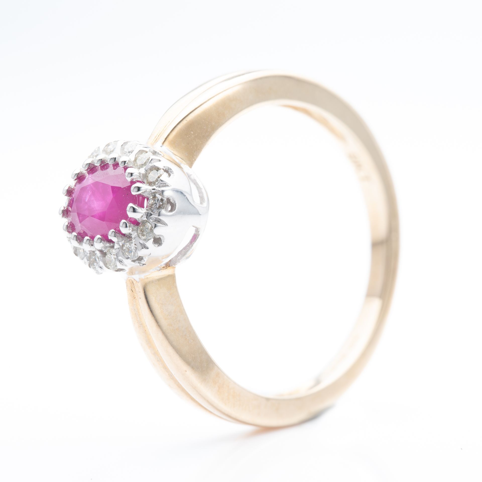 9ct Gold Oval Cut Ruby & Round Brilliant Cut Diamond Halo Cluster Ring