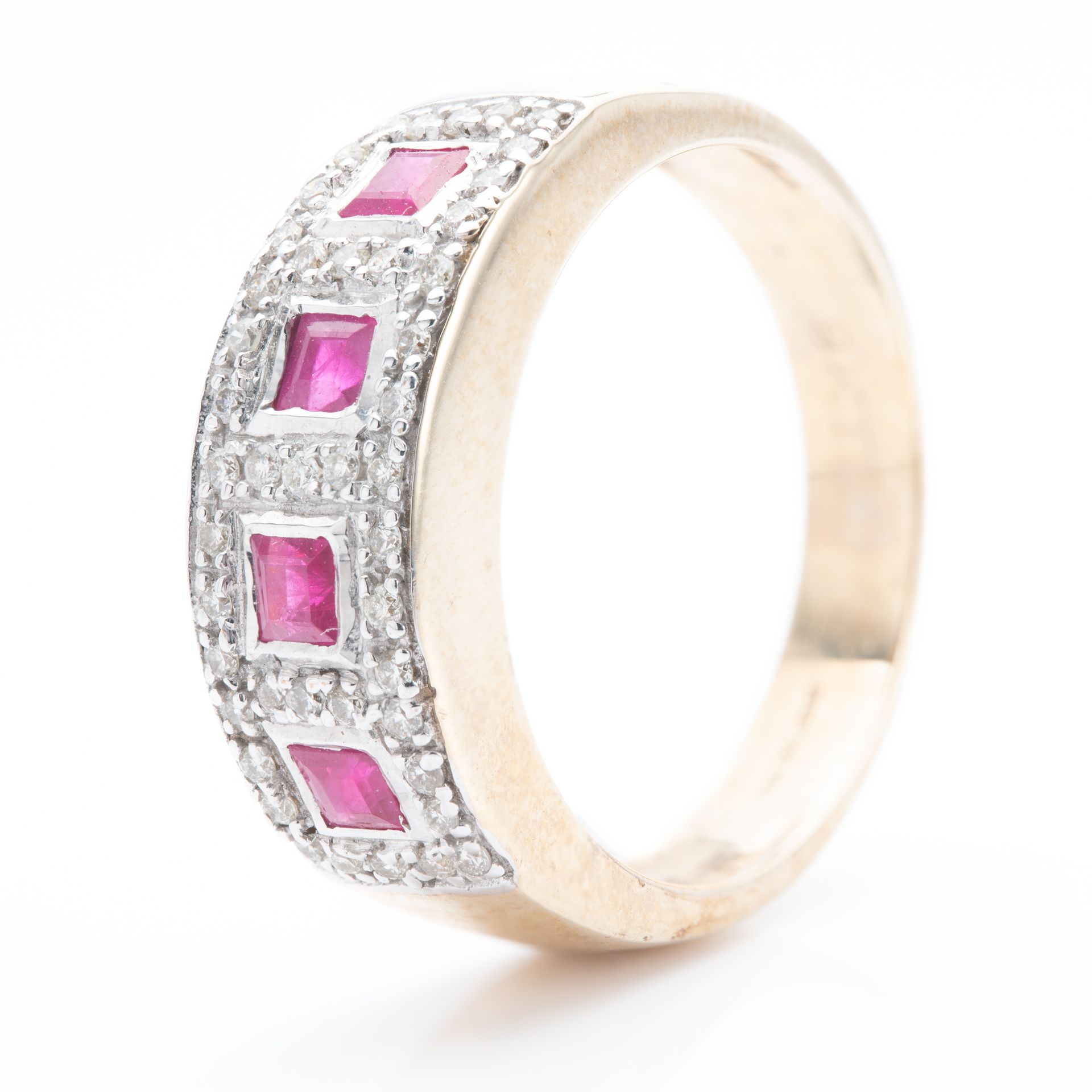 9ct Gold Ruby & Diamond Half Eternity Style Cluster Ring