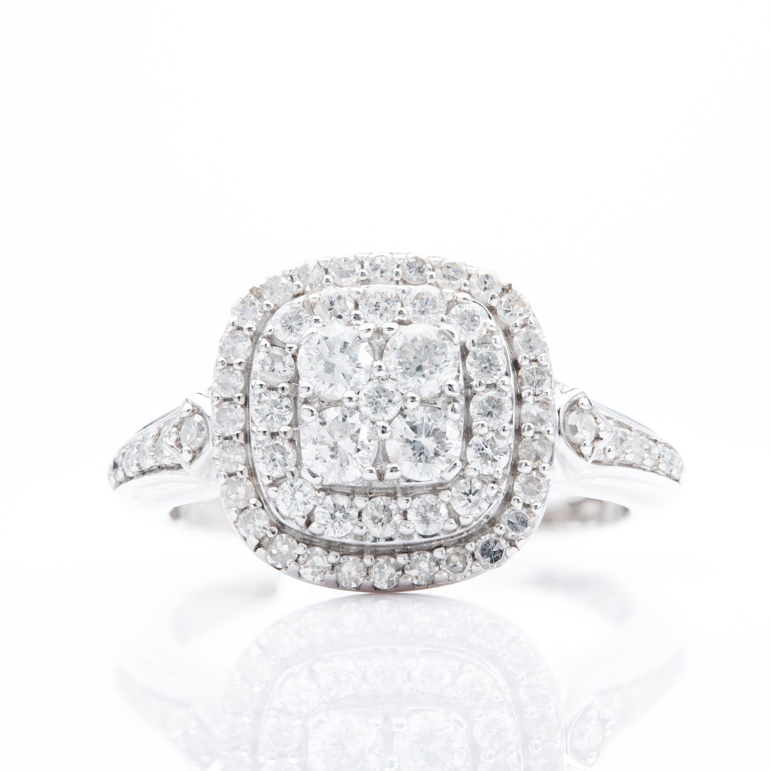 9ct White Gold Double Diamond Halo Cluster Ring 9ct White Gold Double Diamond Halo Cluster Ring