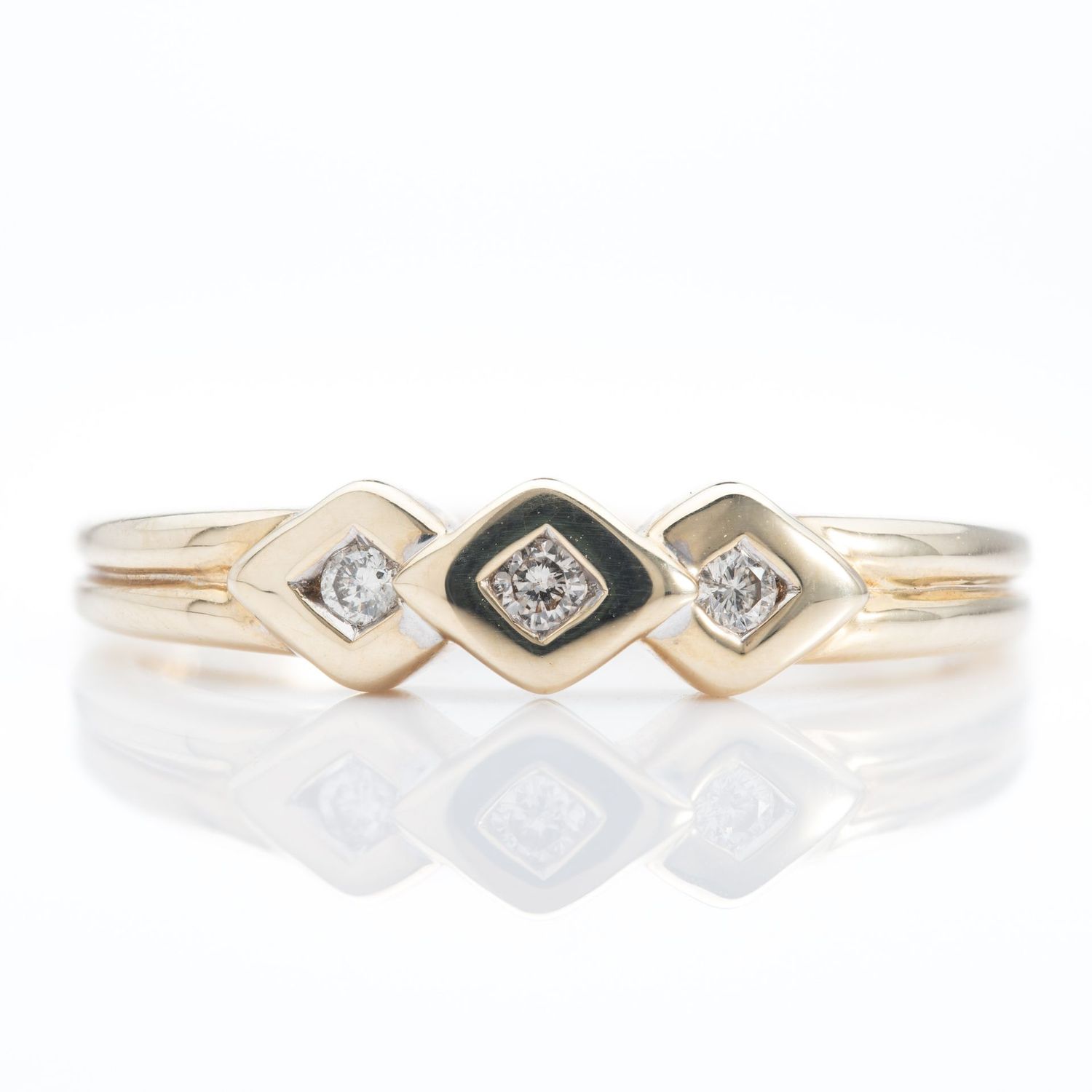 9ct Yellow Gold Rub Over Set Diamond Trilogy Ring